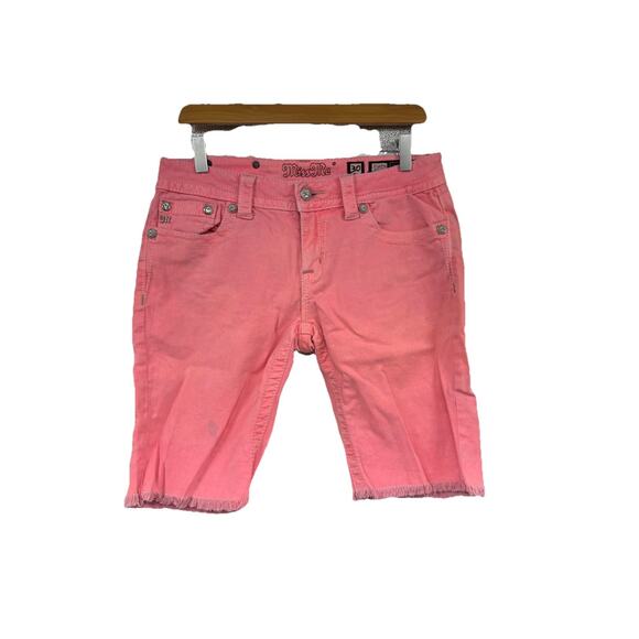 Miss Me Hot Corral Pink Bling Rhinestone Cross Pocket Bermuda Shorts Womens 30 - Picture 6 of 14